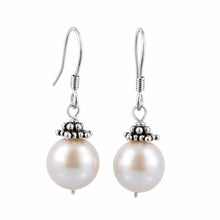 Load image into Gallery viewer, Solid .925 Sterling Silver Bali Bead Pink Pearl Hook Earrings