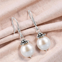 Load image into Gallery viewer, Solid .925 Sterling Silver Bali Bead Pink Pearl Hook Earrings