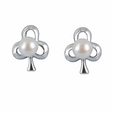 Load image into Gallery viewer, .925 Sterling Silver Clover Stud Earrings with White Pearl