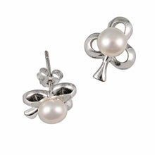 Load image into Gallery viewer, .925 Sterling Silver Clover Stud Earrings with White Pearl