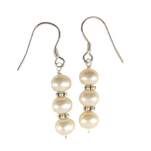 Load image into Gallery viewer, Sterling Silver Bali Bead White Pearl Hook Earrings