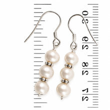 Load image into Gallery viewer, Sterling Silver Bali Bead White Pearl Hook Earrings
