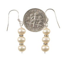 Load image into Gallery viewer, Sterling Silver Bali Bead White Pearl Hook Earrings