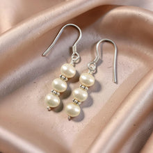 Load image into Gallery viewer, Sterling Silver Bali Bead White Pearl Hook Earrings