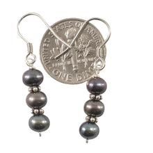 Load image into Gallery viewer, Sterling Silver Bali Bead Black Pearl Hook Earrings