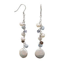 Load image into Gallery viewer, Solid .925 Silver Coin Pearl O Chain Dangle Hook Earrings