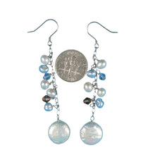 Load image into Gallery viewer, Solid .925 Silver Coin Pearl O Chain Dangle Hook Earrings