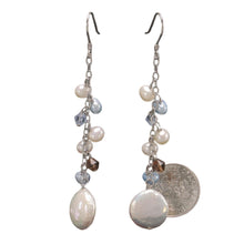 Load image into Gallery viewer, Solid .925 Silver Coin Pearl O Chain Dangle Hook Earrings