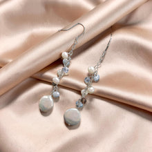 Load image into Gallery viewer, Solid .925 Silver Coin Pearl O Chain Dangle Hook Earrings