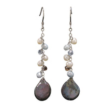 Load image into Gallery viewer, Sterling Silver Black Coin Pearl O Chain Dangle Earrings