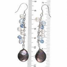 Load image into Gallery viewer, Sterling Silver Black Coin Pearl O Chain Dangle Earrings