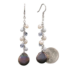 Load image into Gallery viewer, Sterling Silver Black Coin Pearl O Chain Dangle Earrings