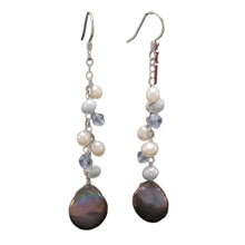 Load image into Gallery viewer, Sterling Silver Black Coin Pearl O Chain Dangle Earrings