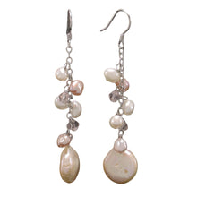 Load image into Gallery viewer, Sterling Silver Pink Coin Pearl O Chain Dangle Earrings