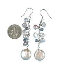 Load image into Gallery viewer, Sterling Silver Pink Coin Pearl O Chain Dangle Earrings