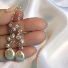 Load image into Gallery viewer, Sterling Silver Pink Coin Pearl O Chain Dangle Earrings