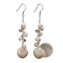 Load image into Gallery viewer, Sterling Silver Pink Coin Pearl O Chain Dangle Earrings