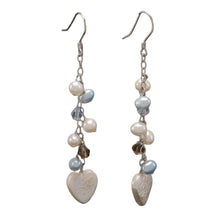 Load image into Gallery viewer, Sterling Silver Heart Coin Pearl O Chain Dangle Earrings