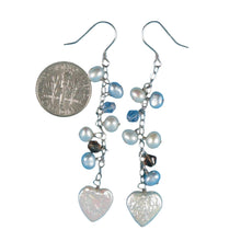 Load image into Gallery viewer, Sterling Silver Heart Coin Pearl O Chain Dangle Earrings