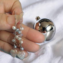 Load image into Gallery viewer, Sterling Silver Heart Coin Pearl O Chain Dangle Earrings