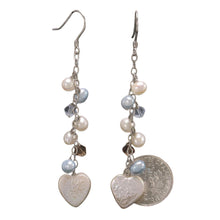 Load image into Gallery viewer, Sterling Silver Heart Coin Pearl O Chain Dangle Earrings