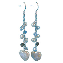 Load image into Gallery viewer, Sterling Silver Pink Heart Coin Pearl Dangle Earrings