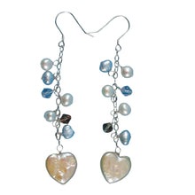 Load image into Gallery viewer, Sterling Silver Pink Heart Coin Pearl Dangle Earrings