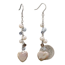 Load image into Gallery viewer, Sterling Silver Pink Heart Coin Pearl Dangle Earrings