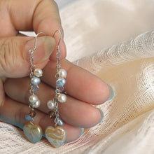 Load image into Gallery viewer, Sterling Silver Pink Heart Coin Pearl Dangle Earrings