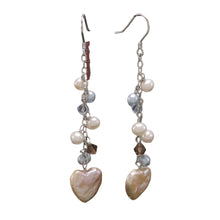 Load image into Gallery viewer, Sterling Silver Pink Heart Coin Pearl Dangle Earrings