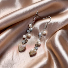 Load image into Gallery viewer, Sterling Silver Pink Heart Coin Pearl Dangle Earrings