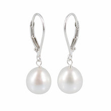 Load image into Gallery viewer, Sterling Silver White Pearl Leverback Dangle Earrings