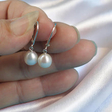 Load image into Gallery viewer, Sterling Silver White Pearl Leverback Dangle Earrings