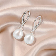 Load image into Gallery viewer, Sterling Silver White Pearl Leverback Dangle Earrings