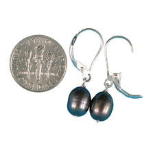 Load image into Gallery viewer, Sterling Silver Black Pearl Leverback Dangle Earrings