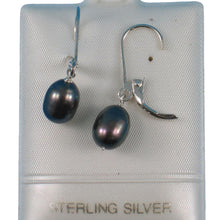 Load image into Gallery viewer, Sterling Silver Black Pearl Leverback Dangle Earrings