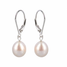 Load image into Gallery viewer, Sterling Silver Pink Pearl Leverback Dangle Earrings
