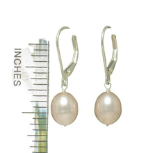 Load image into Gallery viewer, Sterling Silver Pink Pearl Leverback Dangle Earrings