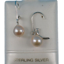 Load image into Gallery viewer, Sterling Silver Pink Pearl Leverback Dangle Earrings
