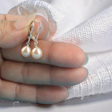 Load image into Gallery viewer, Sterling Silver Pink Pearl Leverback Dangle Earrings