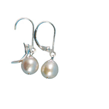 Load image into Gallery viewer, Sterling Silver Pink Pearl Leverback Dangle Earrings