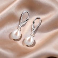 Load image into Gallery viewer, Sterling Silver Pink Pearl Leverback Dangle Earrings