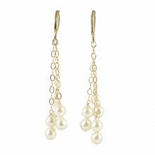 Load image into Gallery viewer, 14k Gold-Filled Triple Drop White Pearl Leverback Earrings