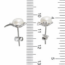 Load image into Gallery viewer, Sterling Silver White Pearl &amp; CZ Stud Earrings