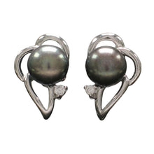 Load image into Gallery viewer, Sterling Silver Black Pearl &amp; CZ Stud Earrings