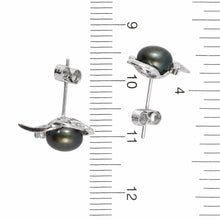 Load image into Gallery viewer, Sterling Silver Black Pearl &amp; CZ Stud Earrings