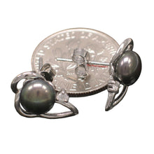 Load image into Gallery viewer, Sterling Silver Black Pearl &amp; CZ Stud Earrings