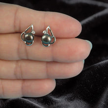 Load image into Gallery viewer, Sterling Silver Black Pearl &amp; CZ Stud Earrings
