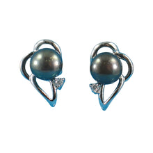 Load image into Gallery viewer, Sterling Silver Black Pearl &amp; CZ Stud Earrings