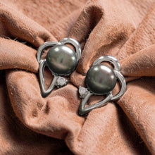 Load image into Gallery viewer, Sterling Silver Black Pearl &amp; CZ Stud Earrings